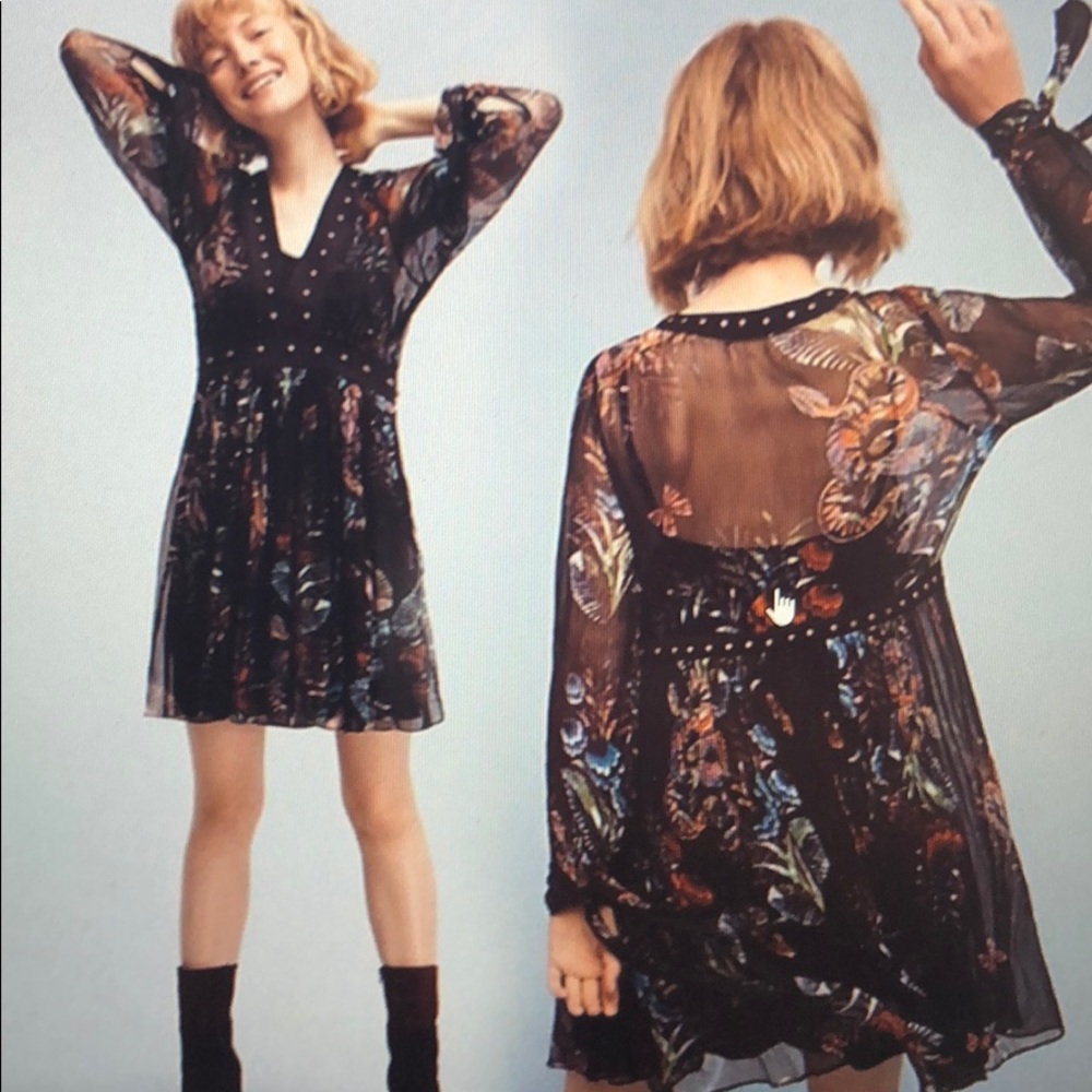 Maeve Anthropologie Black Nighttime Floral Dress